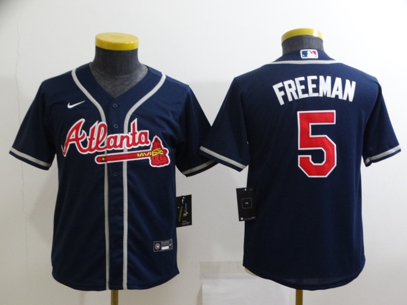 2021 youth Atlanta Braves #5 Freeman blue game MLB Jersey